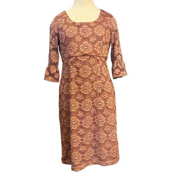 Rabbit Rabbit Rabbit Floral Lace Cocktail Dress Size 10 P Rose Blush Bell Sleeve - Picture 1 of 8
